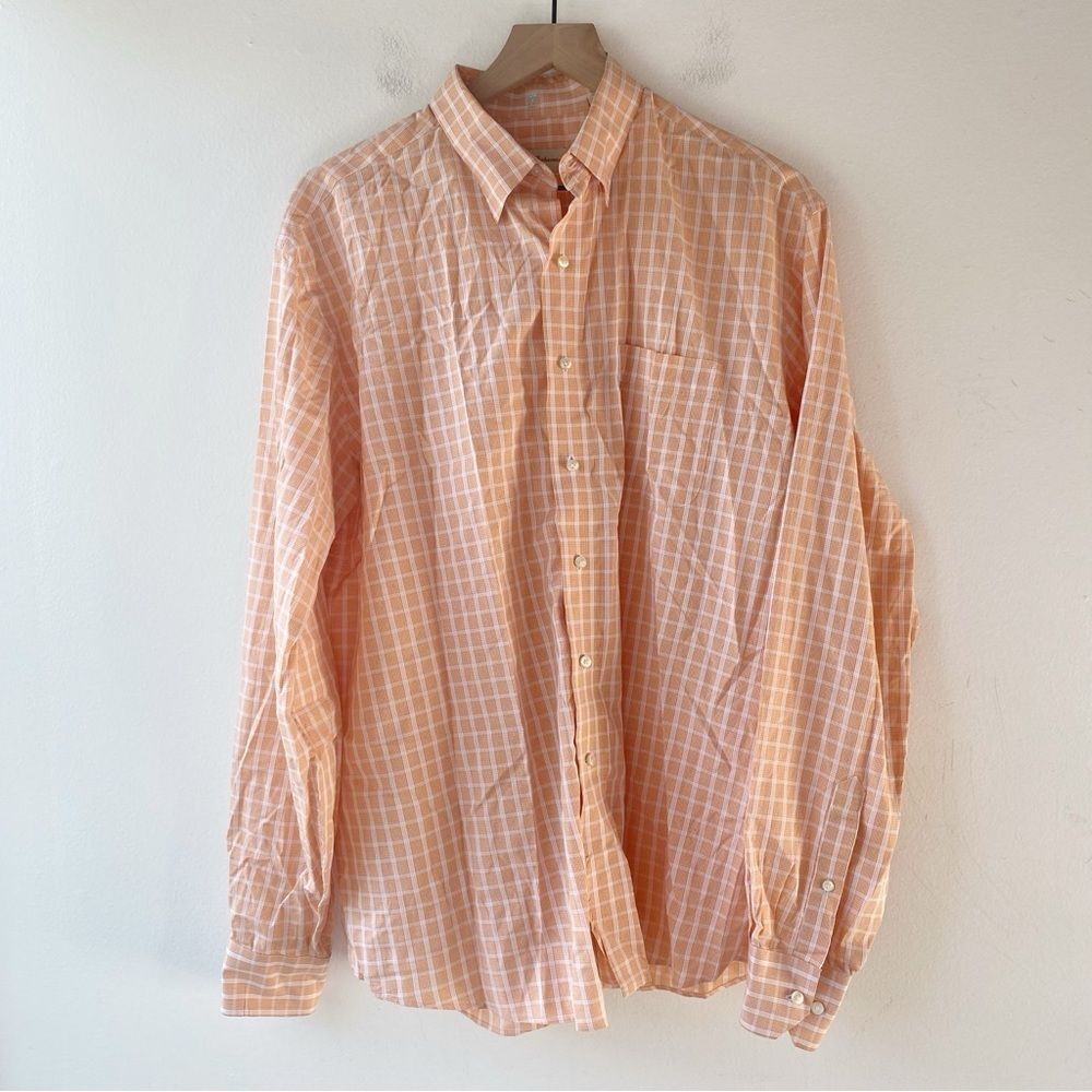 tommy bahama white orange plaid button down shirt size l large
